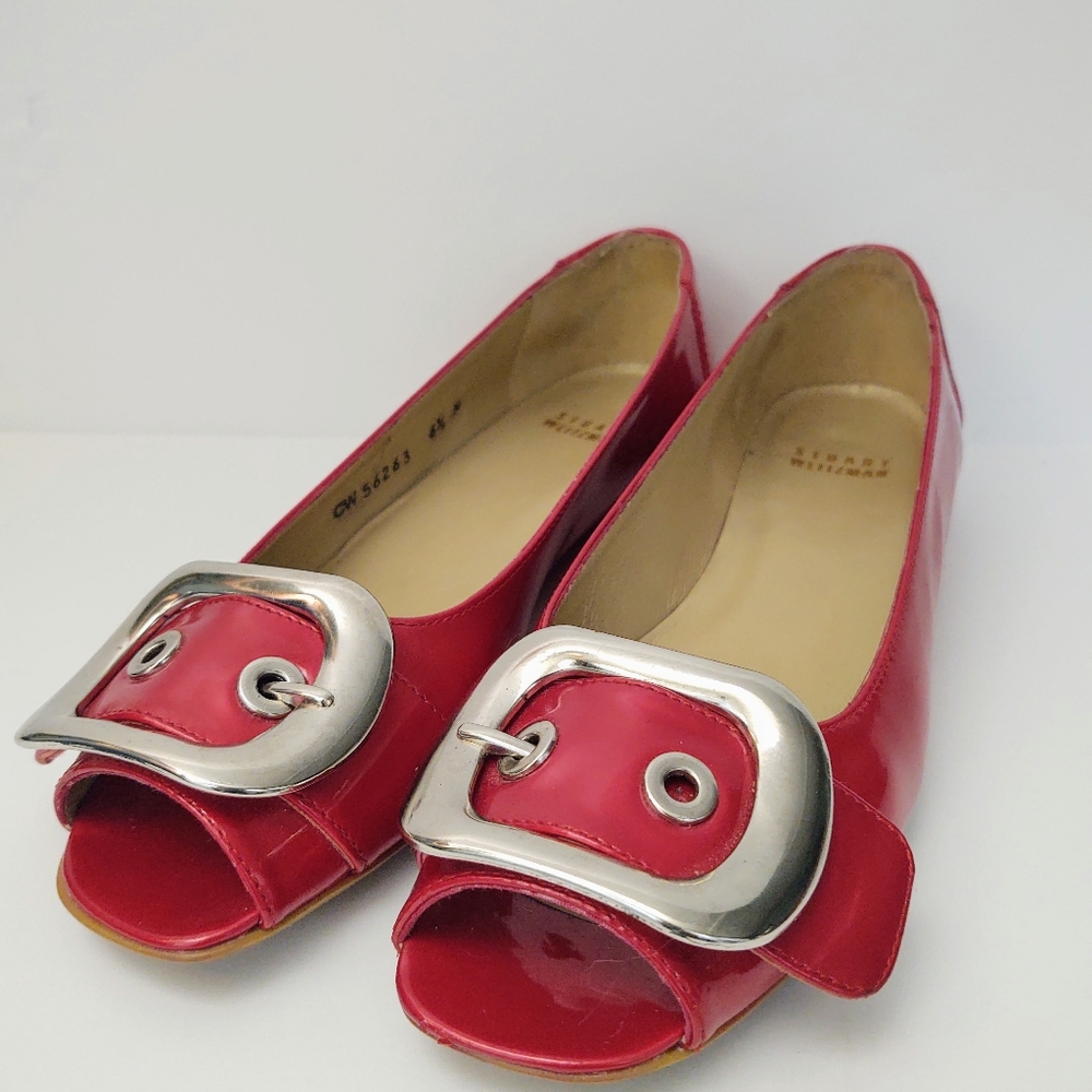 Stuart Weitzman Patent Leather Peep Toe Flats